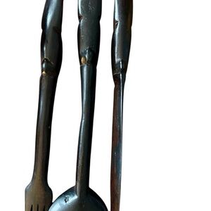 NEW Hand carved Mahogany African Salad Wooden Spoon, Knife and Fork Set